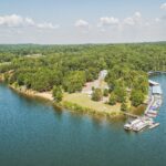 Aerial view of Long Cove Marina, a hidden gem on the banks of Lake Wylie in Charlotte, North Carolina