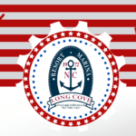 Long Cove Resort and Marina logo with a patriotic red, white, and blue theme featuring stars and stripes.